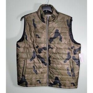 NEW SONOMA Mens Full Zip Camouflage Green & Black Puffer Vest Jacket Size Large